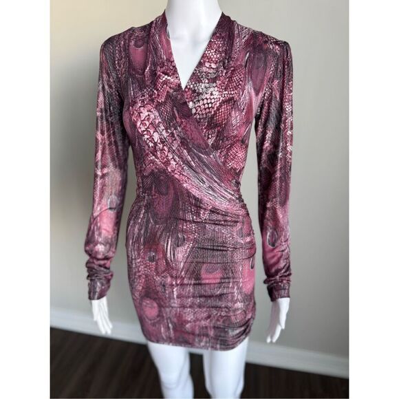 Snake Skin Animal Print Slinky Ruched Body Con Dress - Picture 4 of 8